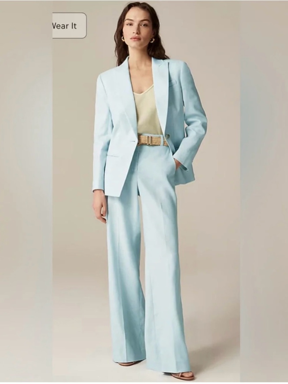J. Crew Carolina flare pant in stretch linen blend in baby blue
